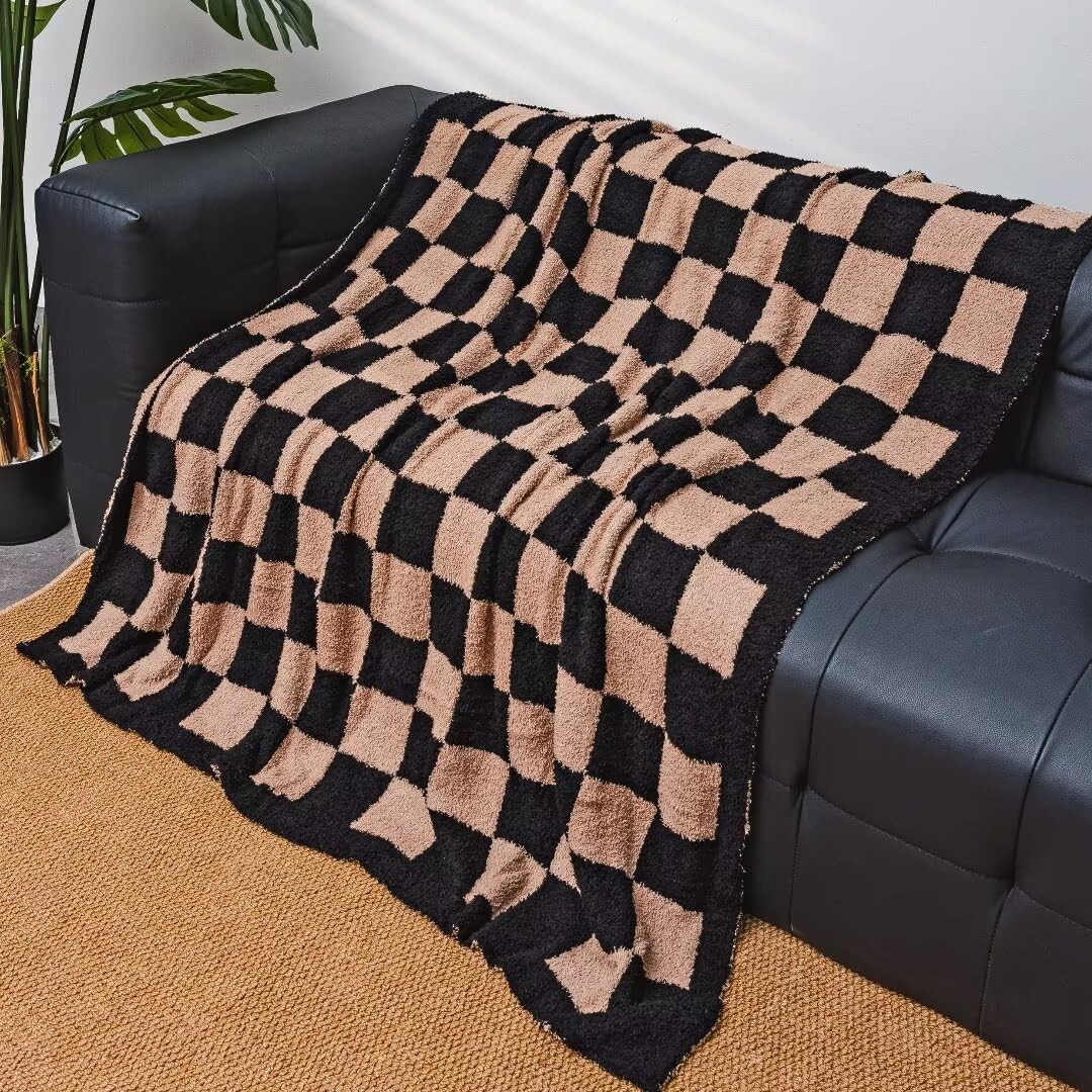 Soft Checkered Throw Blanket Ultra Cozy Knit Throw Blanket