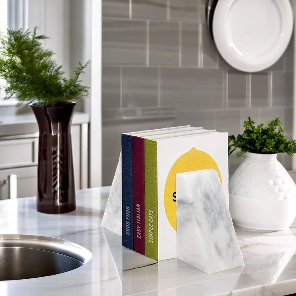 Ottimo Polished Heavy Stone Marble 6 Book Ends for Bookshelf