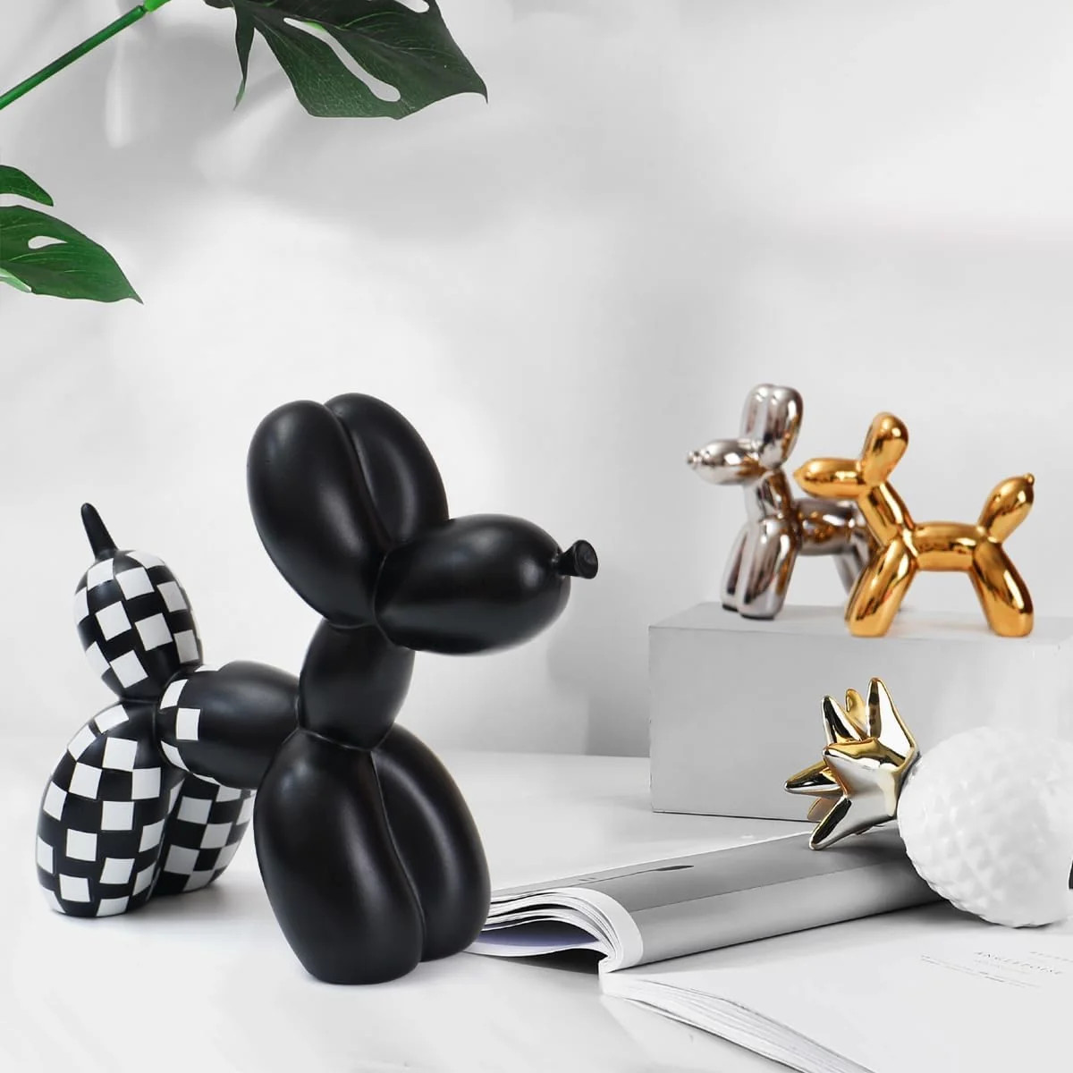 Black and White Checkered Racing Car Pattern Balloon Dog