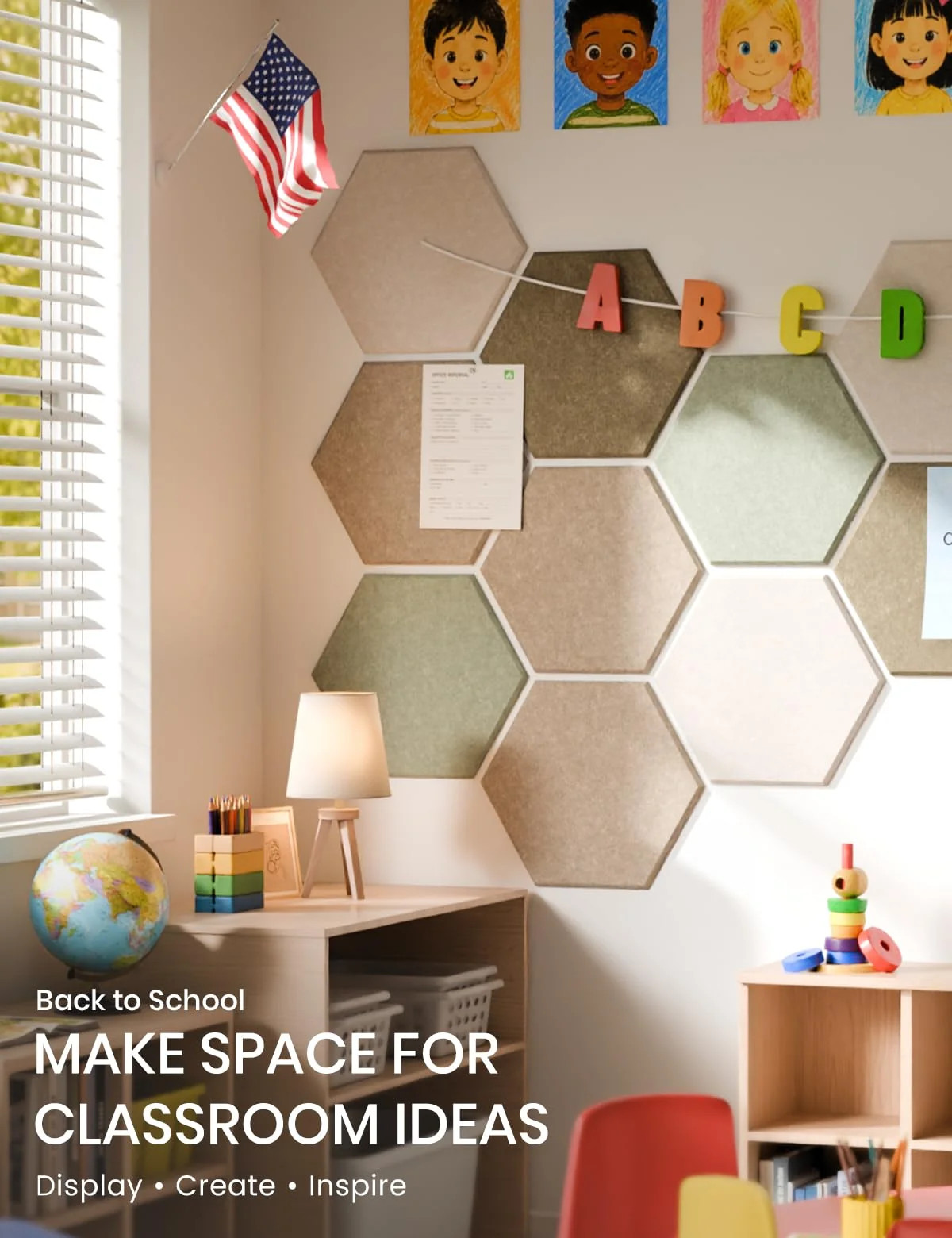 12 Pack Hexagon Felt Bulletin Board Tiles Linen Dusk 1