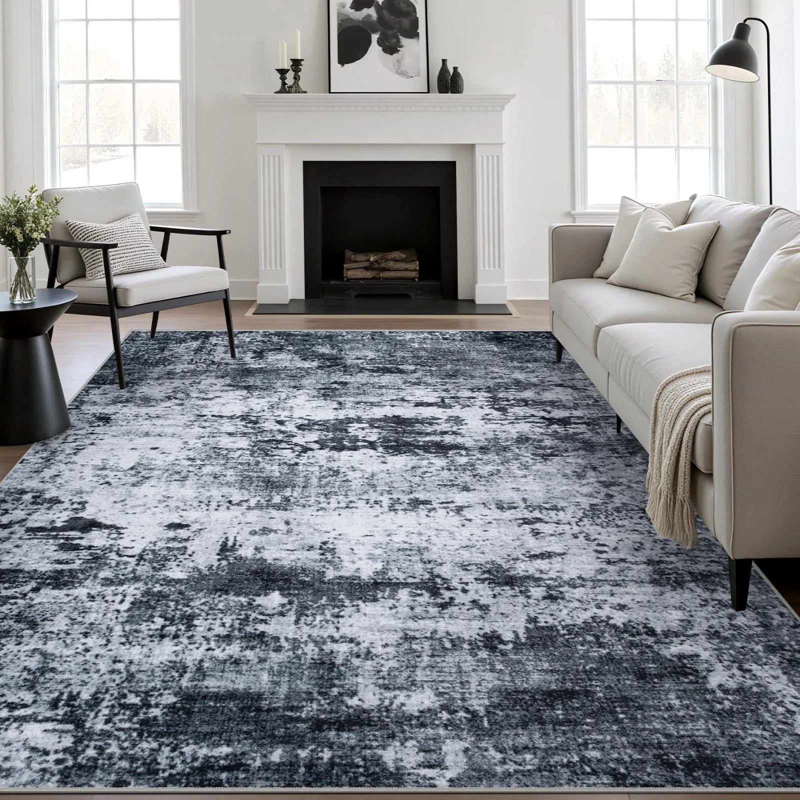 5x7 Area Rug Living Room Modern Washable Indoor Carpet Black