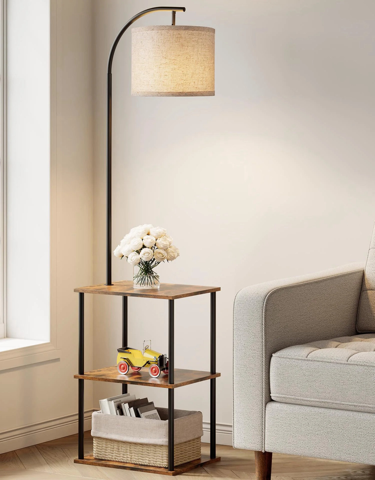 Floor Lamp with Table Night Stand with Lamp Narrow Side