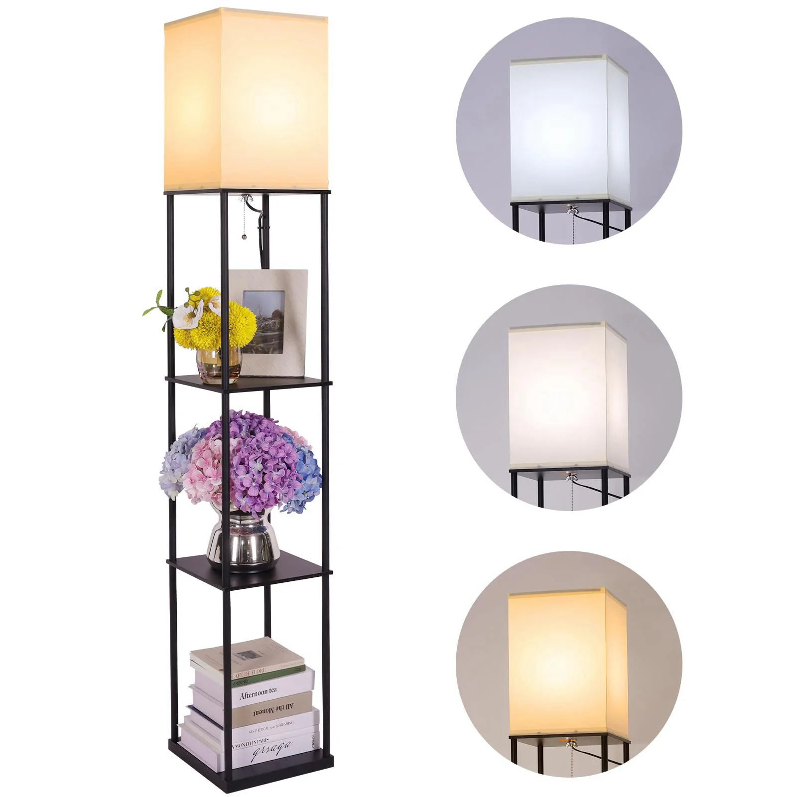 Floor Lamp with Shelves Modern Square Standing Lamp with 3