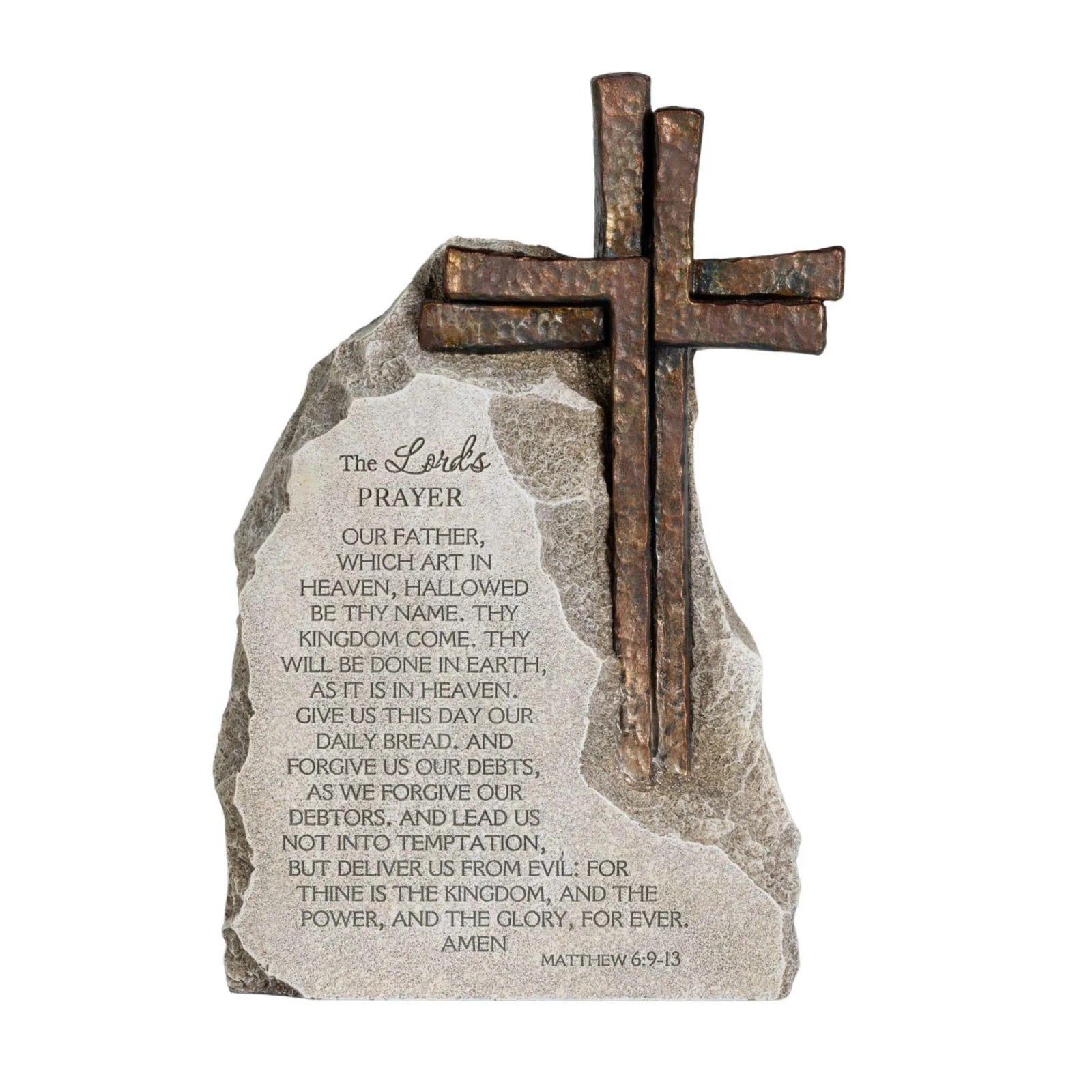 The Lord s Prayer Stone Decor with Bronze Color Cross 9 4