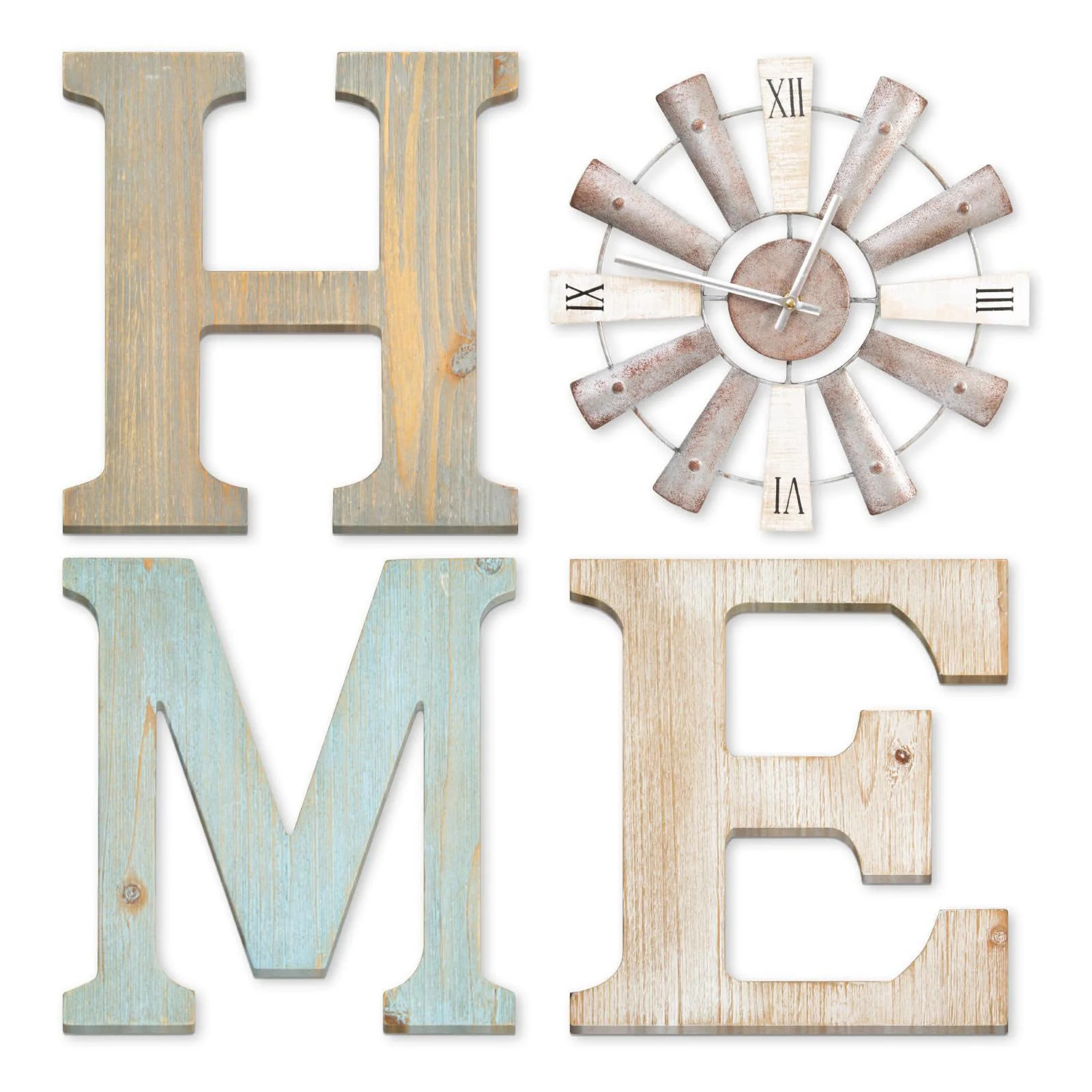 ZAZIWZ Farmhouse Home Signs with Windmill Clock Wall Decor