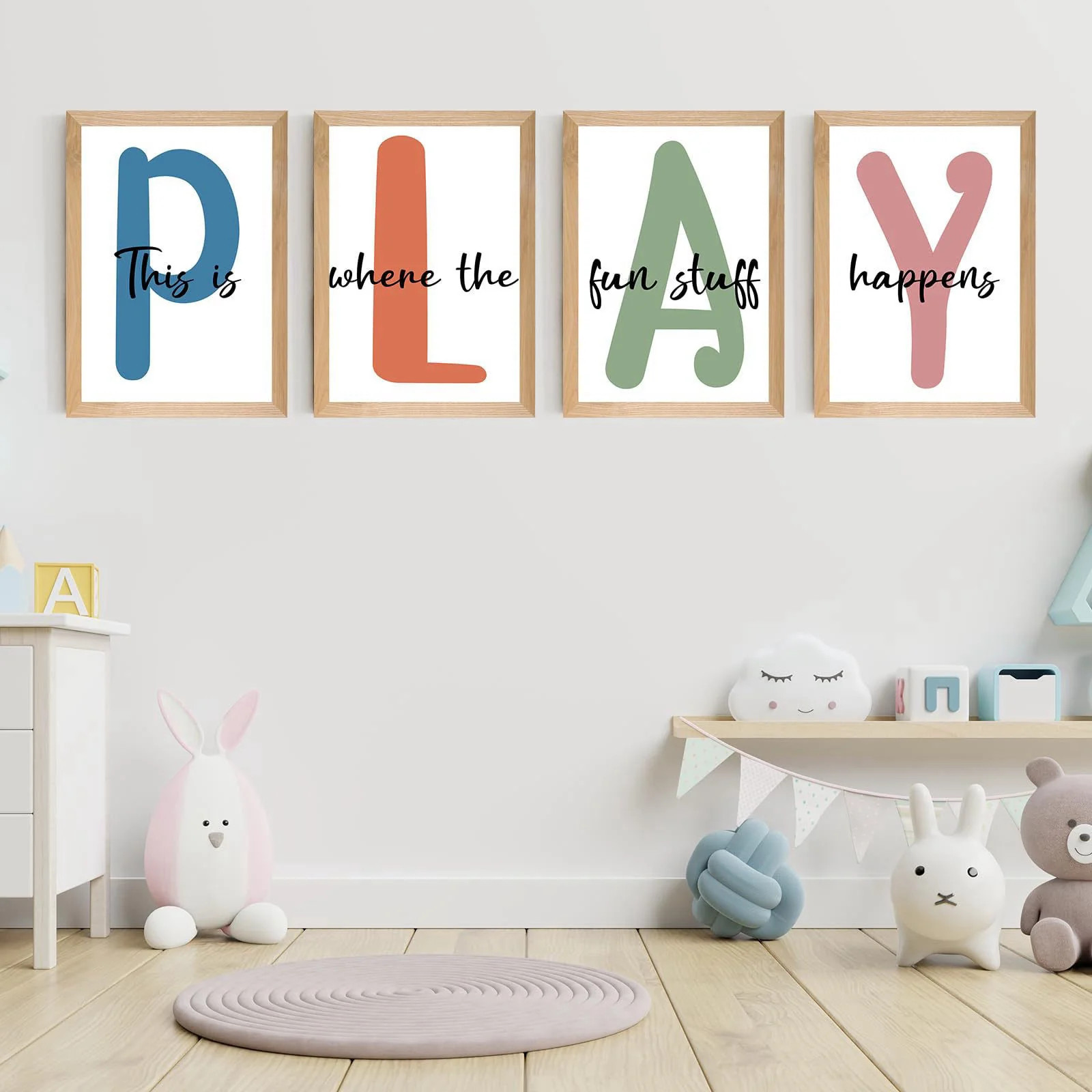 Set of 4 Framed Kids Playroom Wall Art Prints 12x16 Toddler