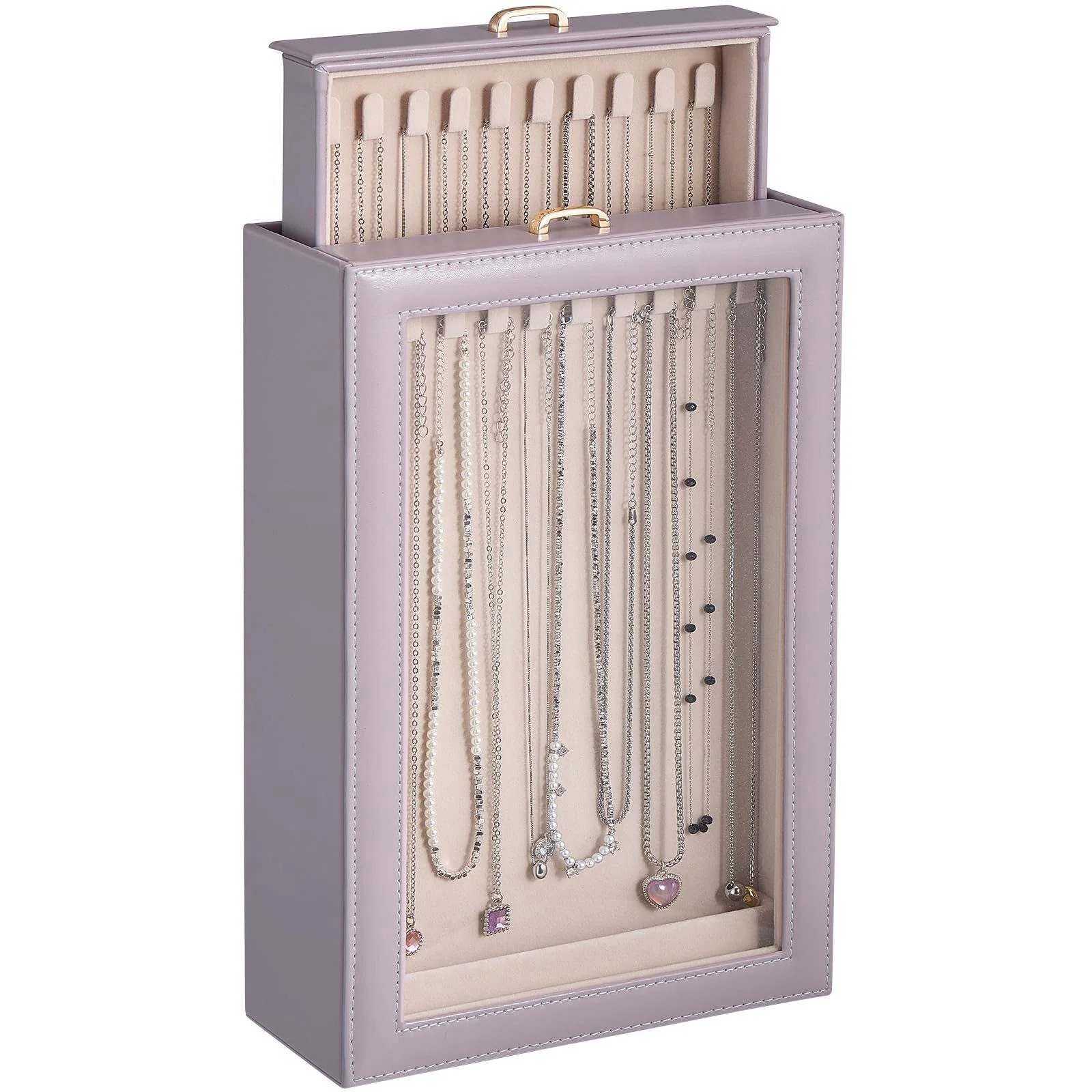 Lolalet Necklace Organizer Box Jewelry Display Case Purple 2
