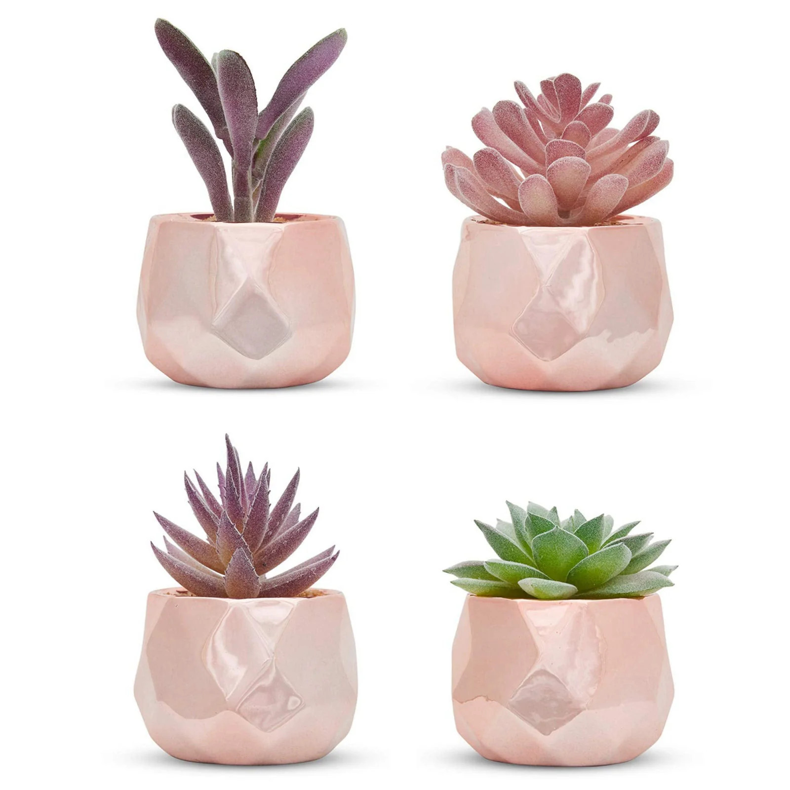 Nordik Faux Succulents Rose Gold Ceramic Desk Plants for