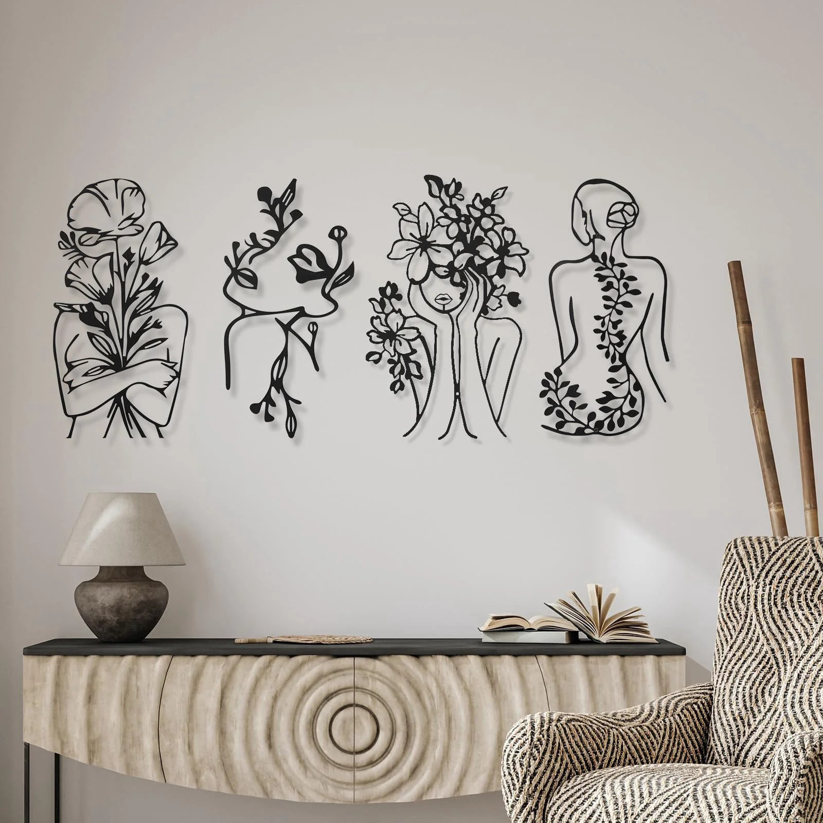 Therwen 4 Metal Wall Art Decor Minimalist Abstract Woman