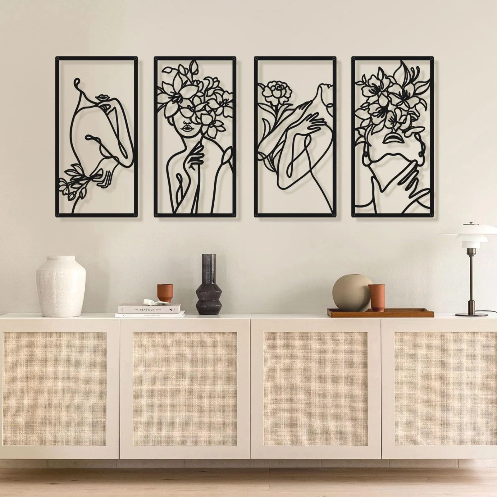 Black Metal Abstract Wall Art Minimalist Woman Flower