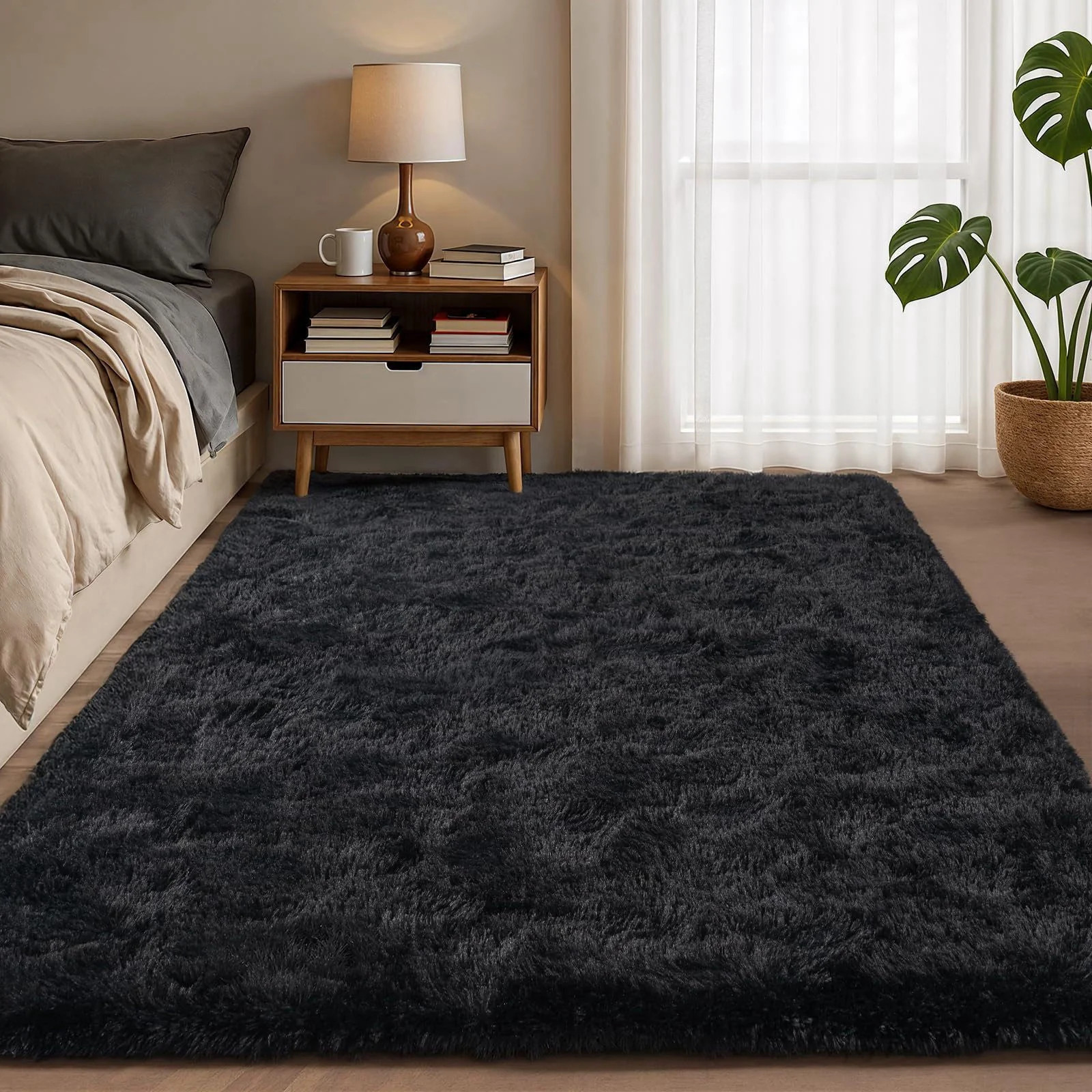 Black Area Rugs for Living Room Bedroom 4x6 Men Room Carpet