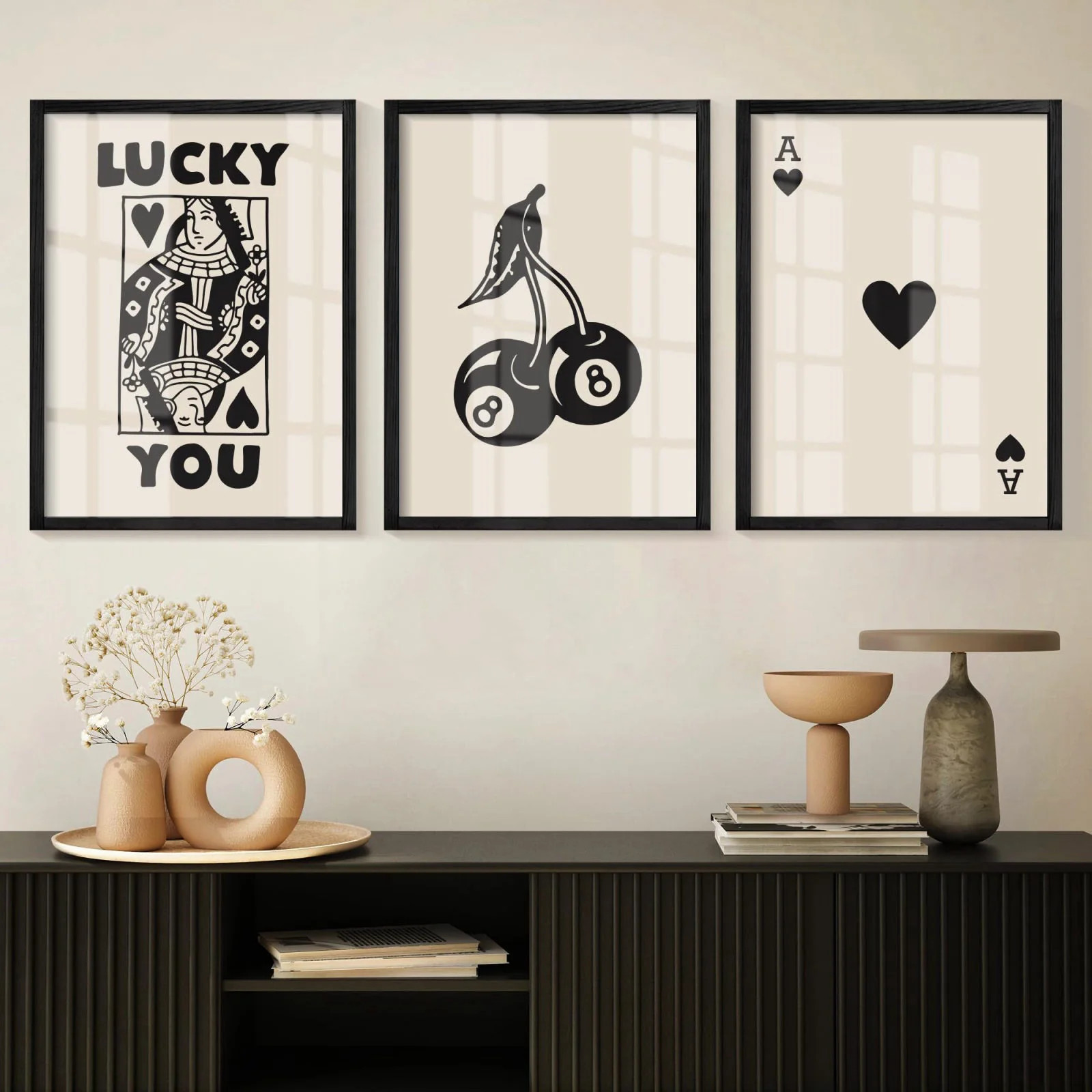 Heiple Framed Set of 3 Poker Wall Art Lucky You Poster
