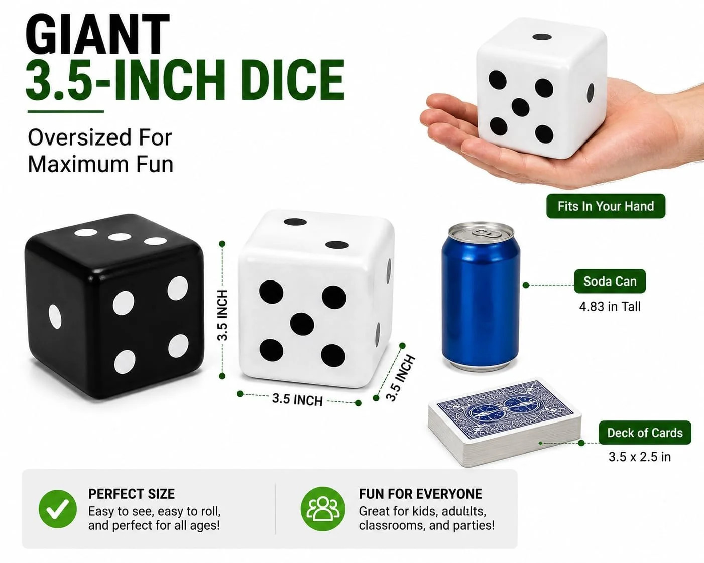 Jumbo Decorative Dice Set of 2 Large Black and White Dice
