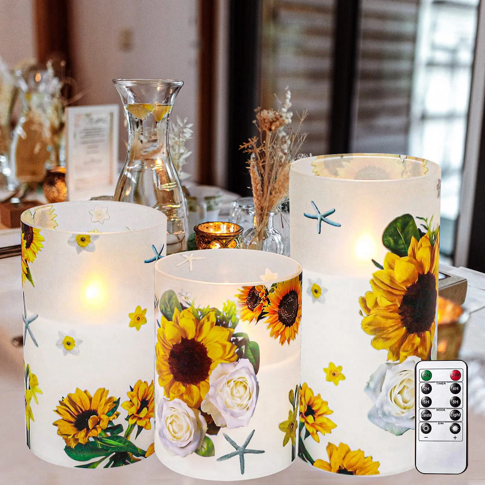 Sunflower Decor Flameless Candles Gifts for Women Sunflower