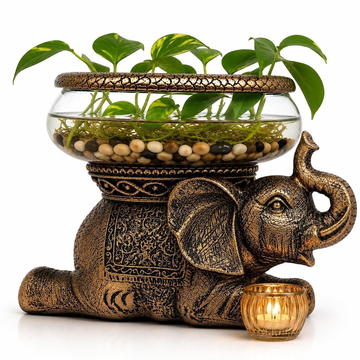 Good Luck Elephant Terrarium Bowl Antique Gold