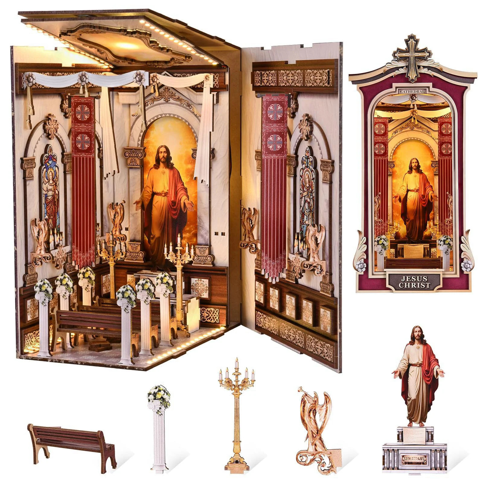 Book Nook DIY Kit 3D Wooden Puzzle with LED Bookend