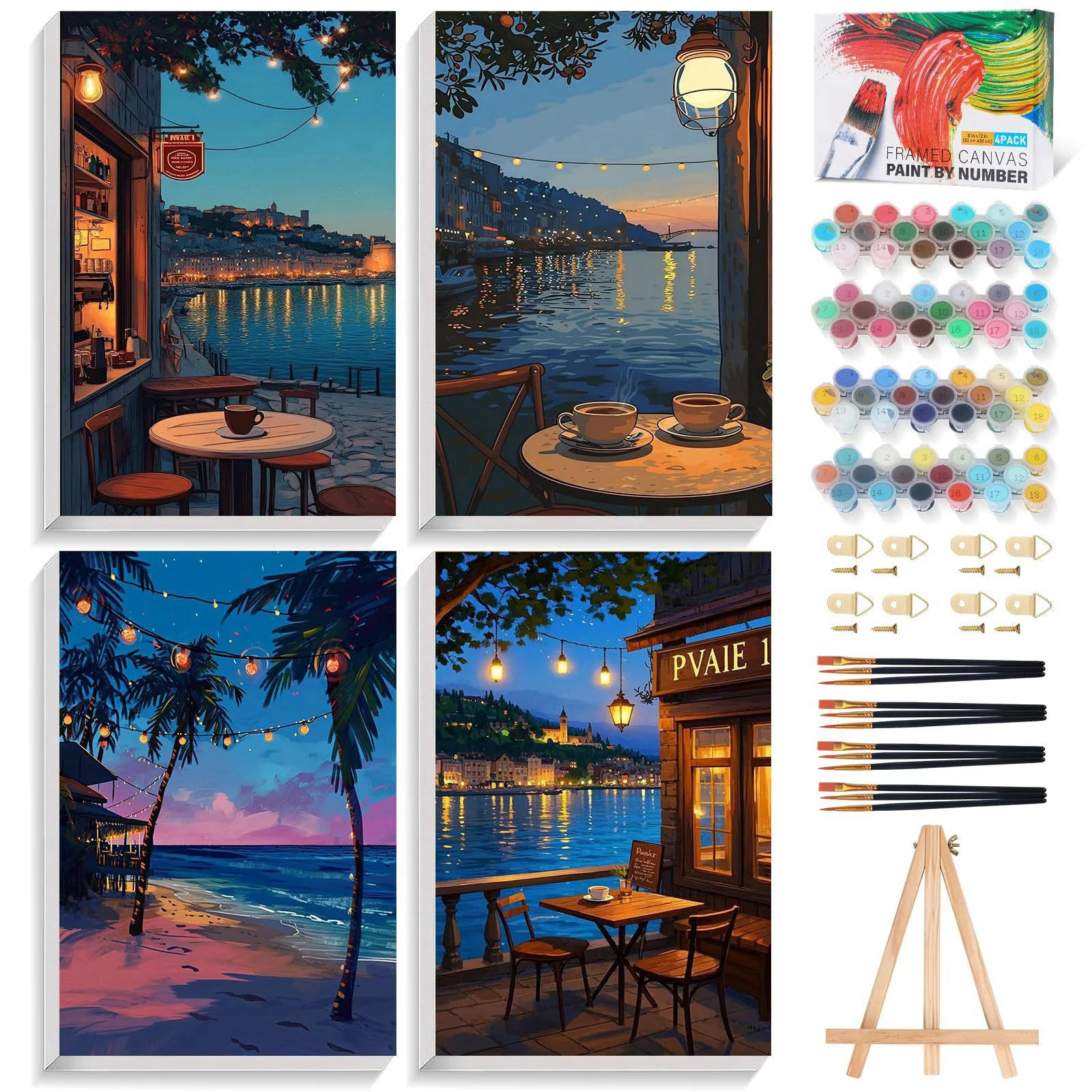 4 Pack Framed Paint by Numbers Kit for Adults Coffee with