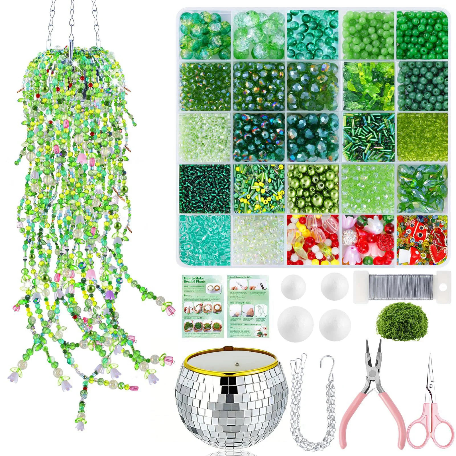 FOGWOWO 5057 Pcs Beaded Plant Kit Glass Green Beads with