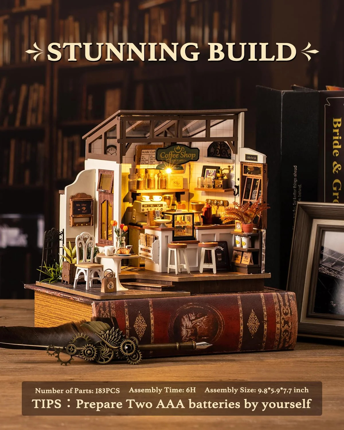 Rolife Coffee Shop DIY Miniature House Kit with LED Light