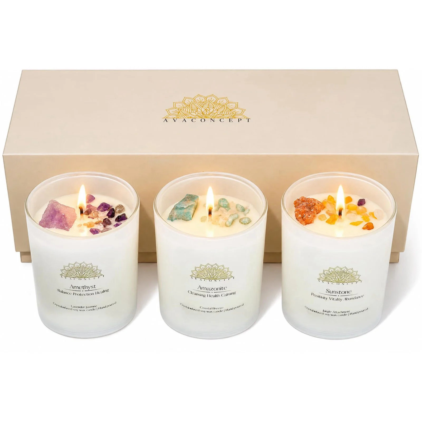 AvaConcept Healing Crystal Candle Gift Set Set of 3 Amethyst