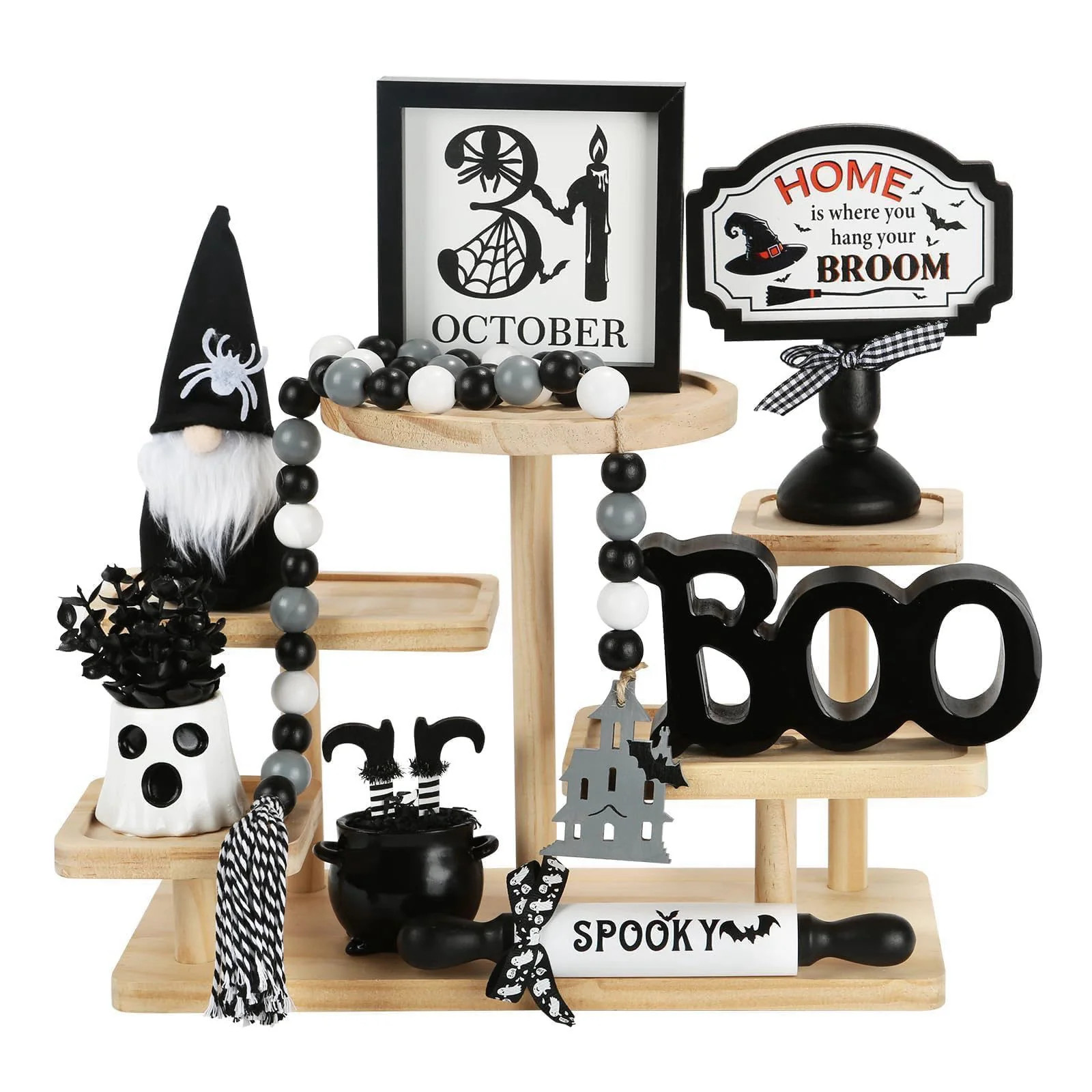 Halloween Decorations for Home Office 8PCS Farmhouse Tiered