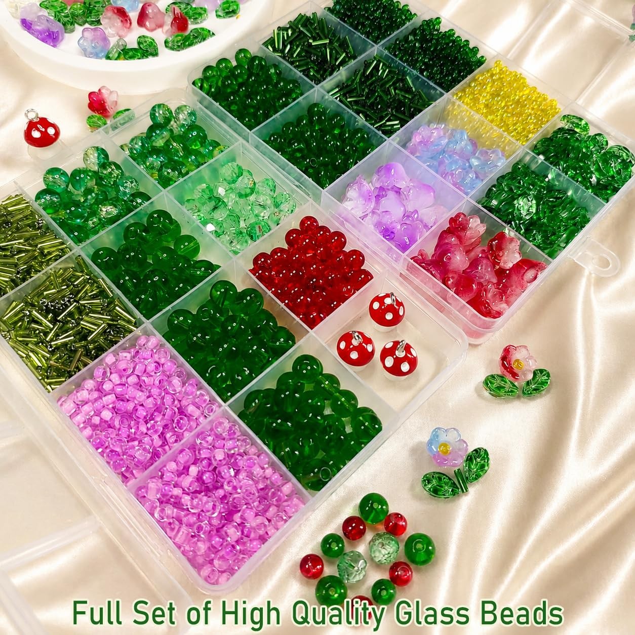 Beaded Plant Kit Green Glass Beads Flower Leaf Suncatcher