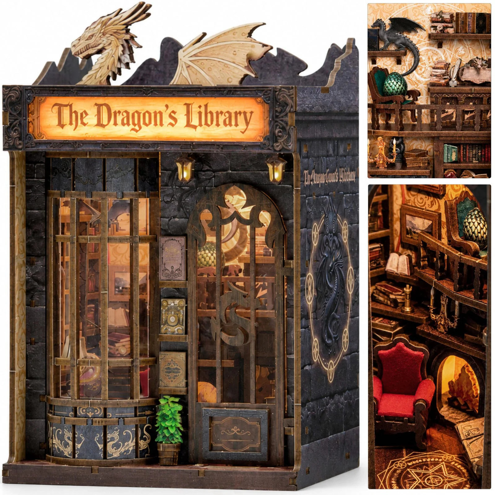 Dragon Library Book Nook Kit DIY Dollhouse Booknook