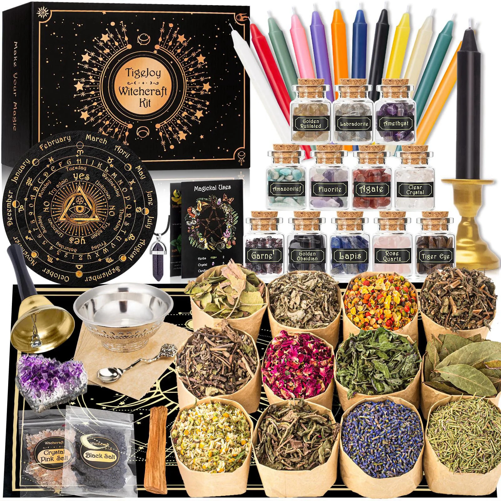 TigeJoy Witchcraft Supplies Witch Stuff Spell Kit 60PCS