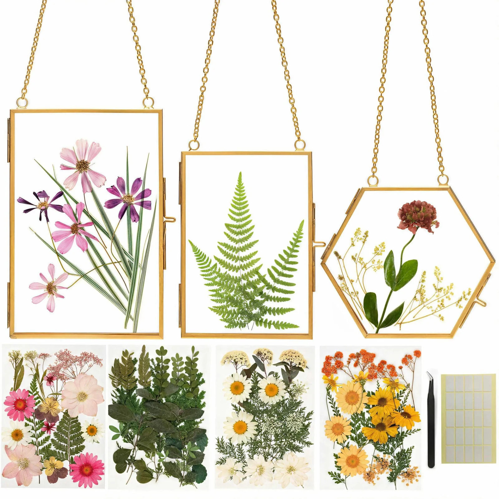 Relaxing Garden Pressed Flower Frame Kit 3 Hanging Glass