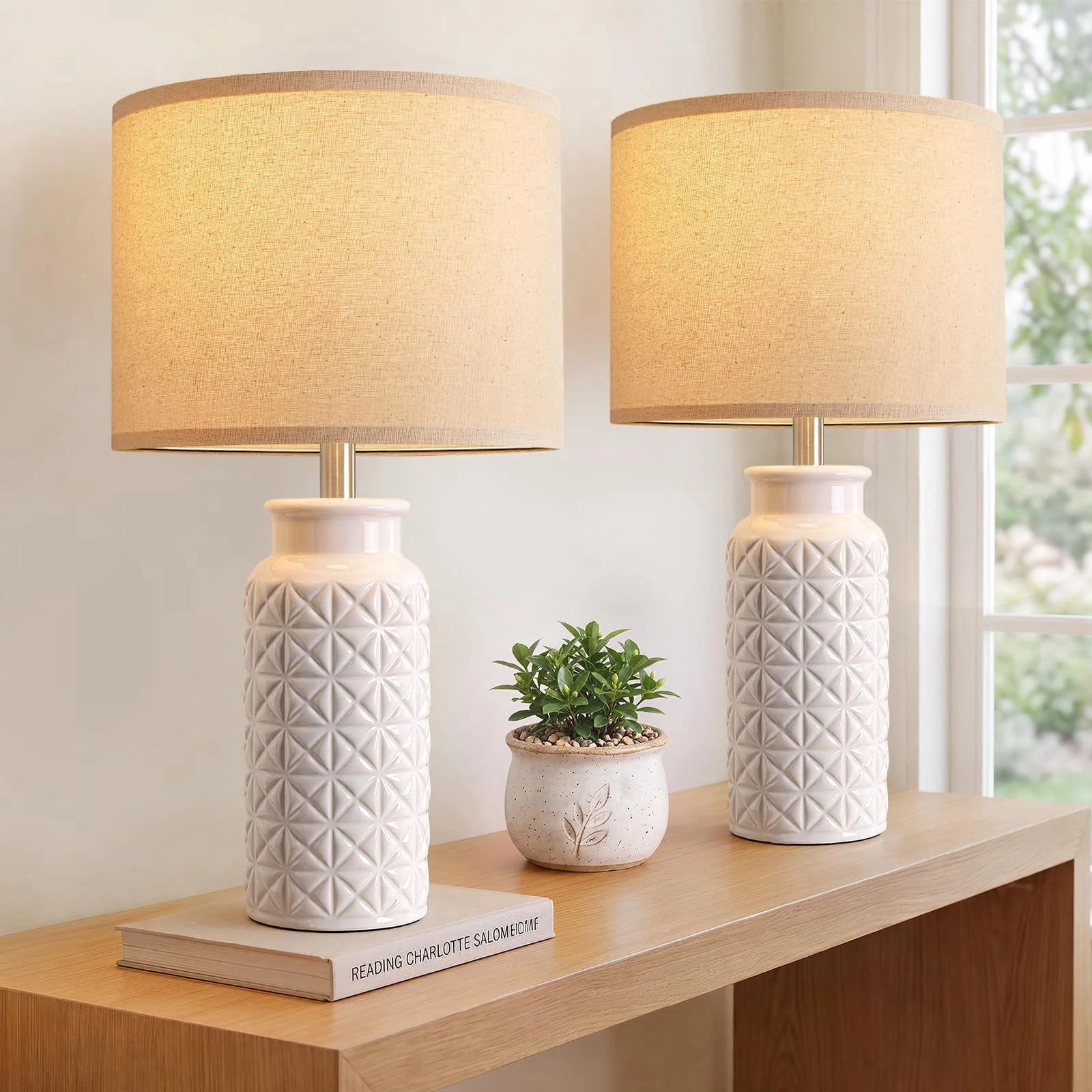 22 6 Modern Ceramic Bedside Lamps Set of 2 Lamps for Bedroom