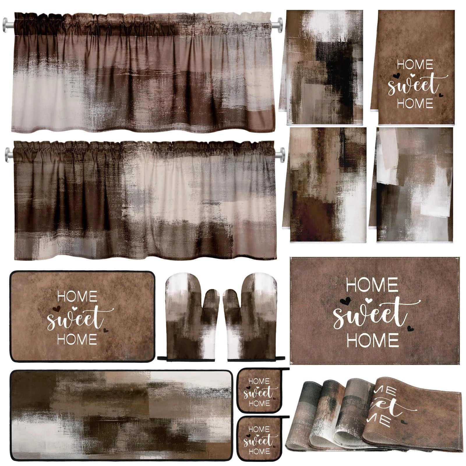 16 Pcs Abstract Art Kitchen Decor Set 4 Brown Kitchen Towels