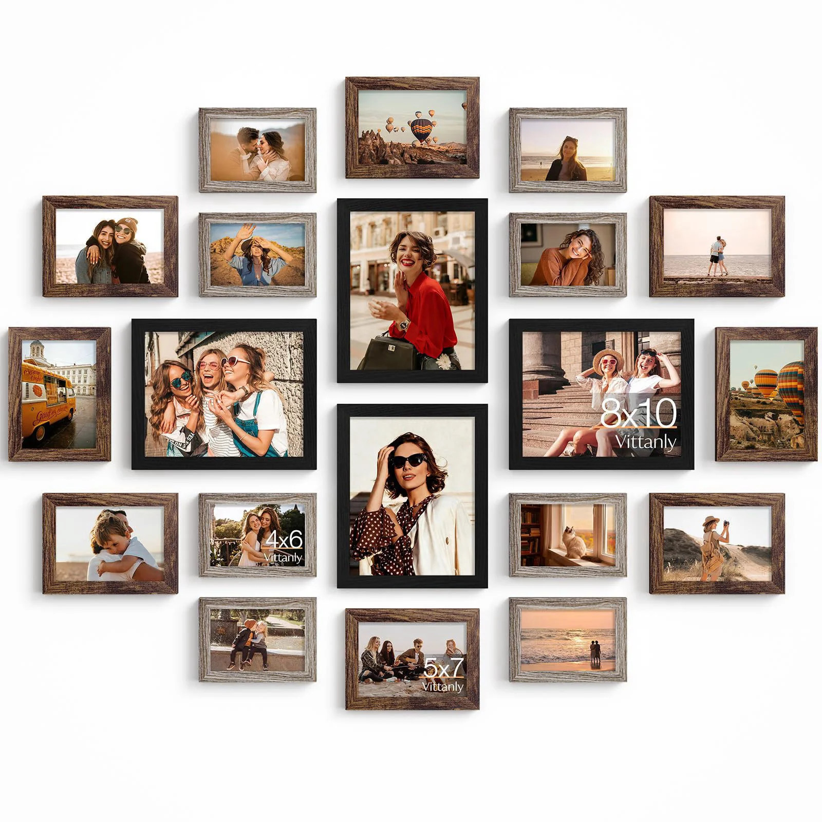 20 Pack Picture Frames Collage Wall Decor Black Brown Dark