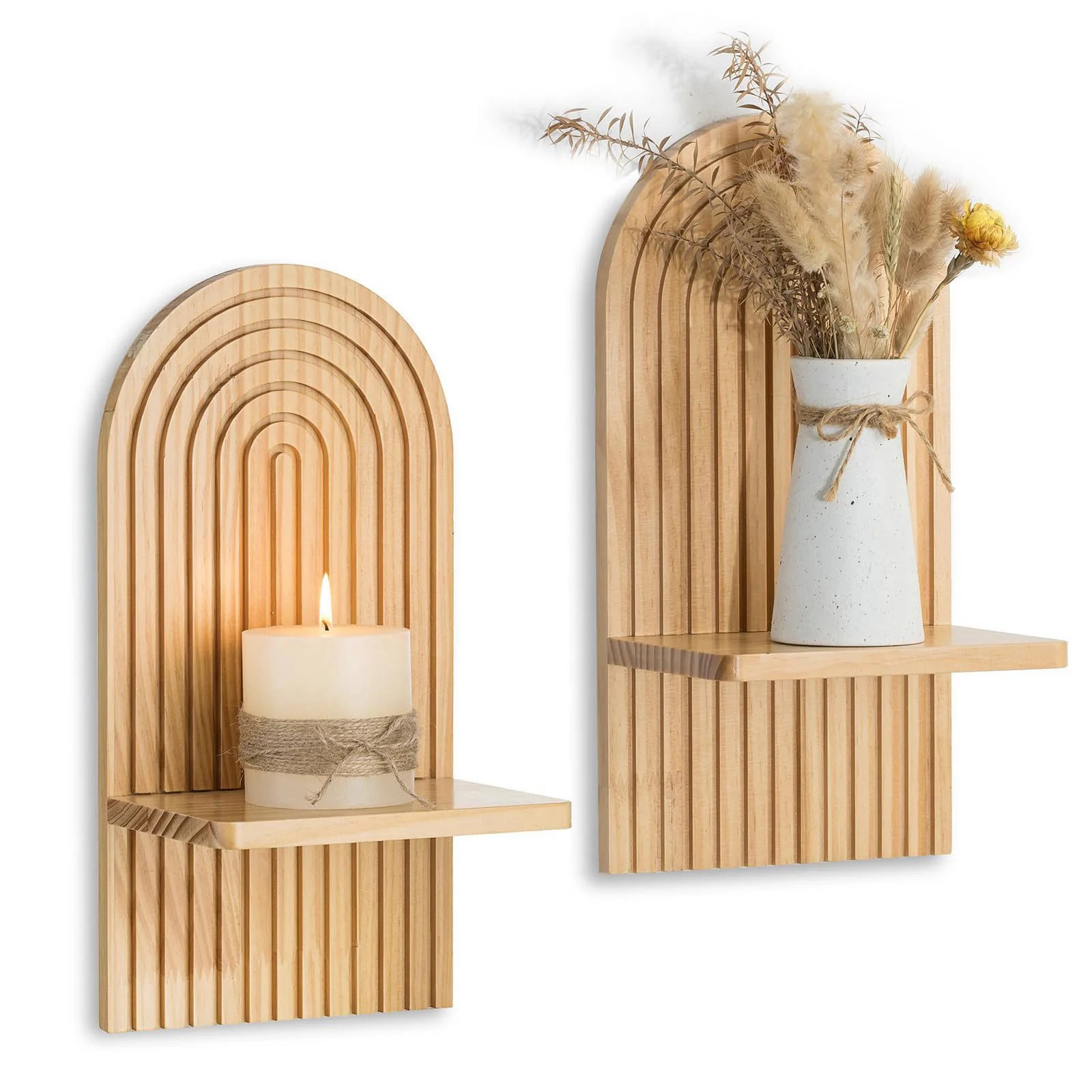 Boho Wall Decor Set of Two Wood Wall Candle Holder