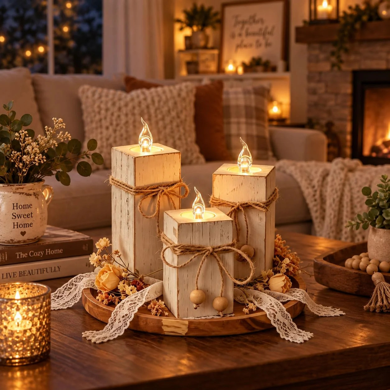 Farmhouse Candle Holder Decor 6pcs with Flameless LED