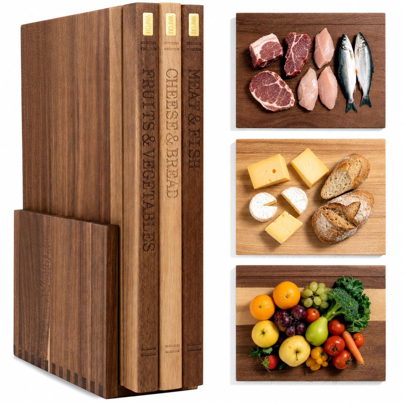 Book Cutting Board Set with Wooden Stand for Home Cooks
