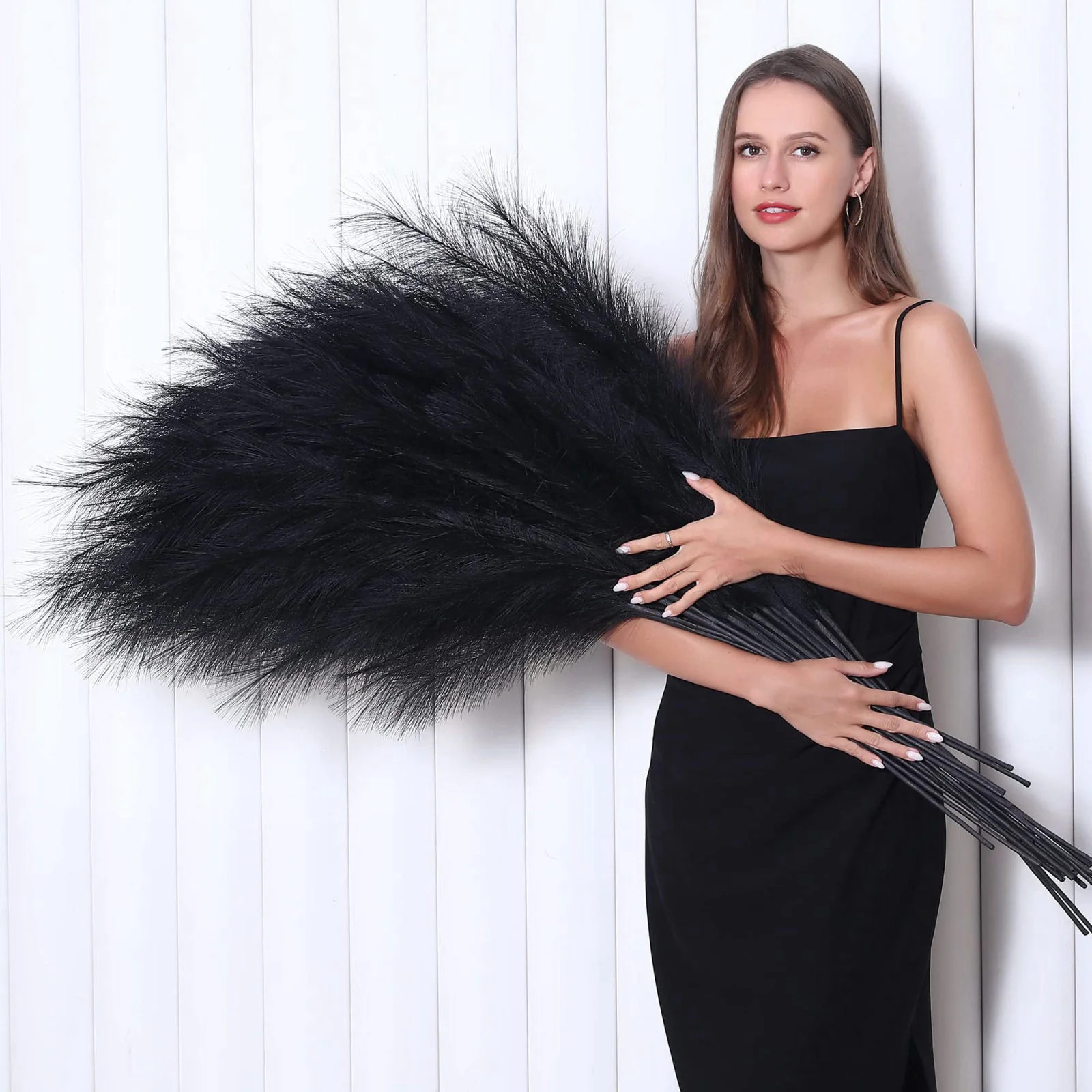 Wertuirk 8 Pcs 45 inch Tall Faux Black Pampas Grass Decor