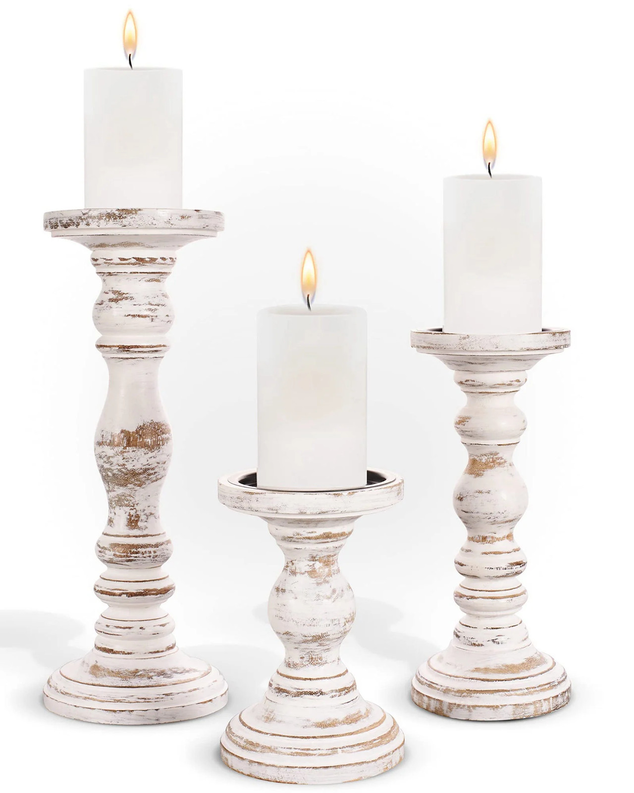 Wooden Pillar Candle Holder Farmhouse Fireplace Mantel Decor