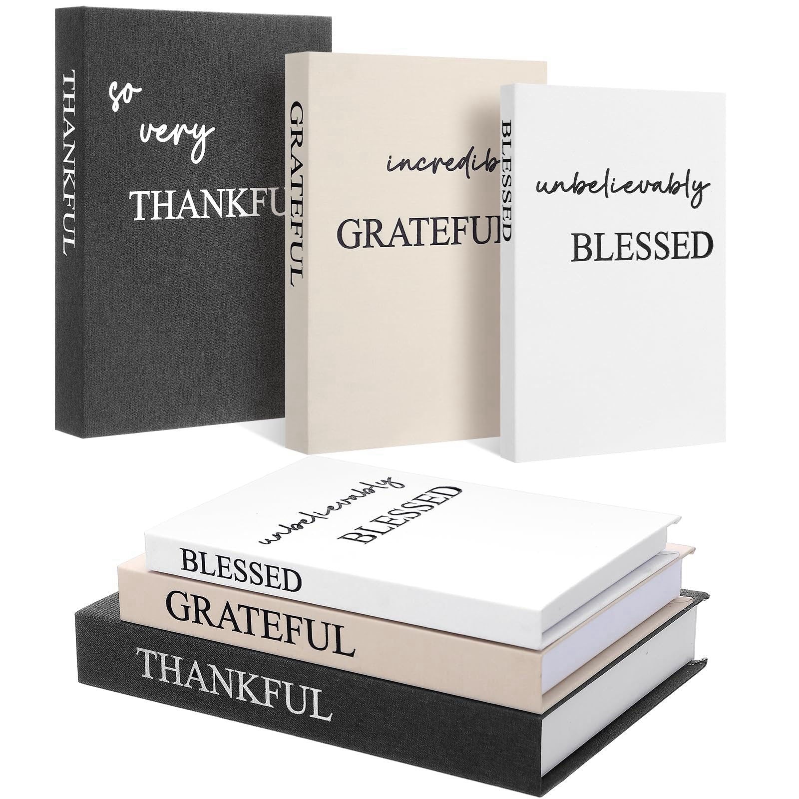 Set of 3 Thankful Grateful Blessed Decorative Books for Home