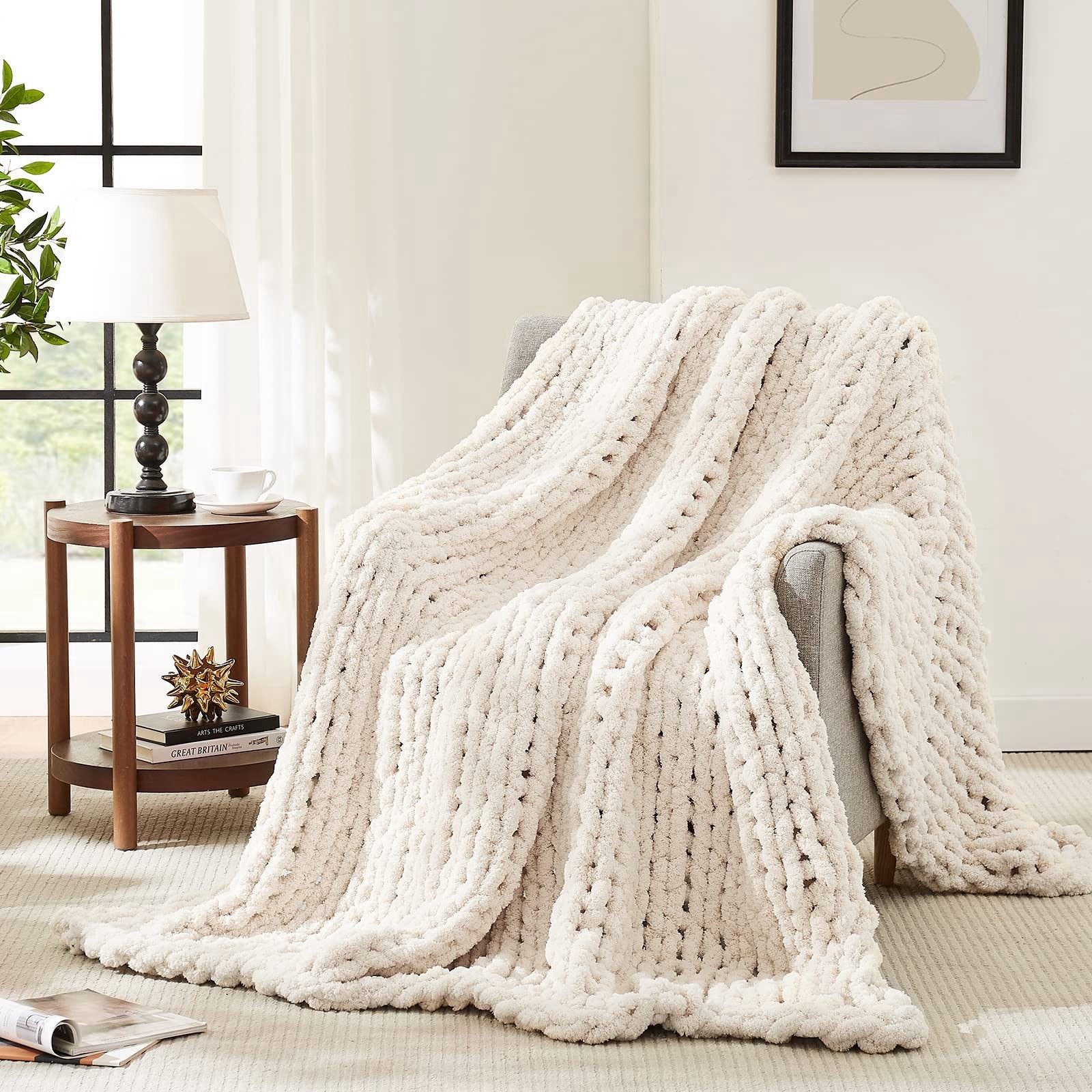 L AGRATY Chunky Knit Throw Blanket for Couch 50 x 60 Knit