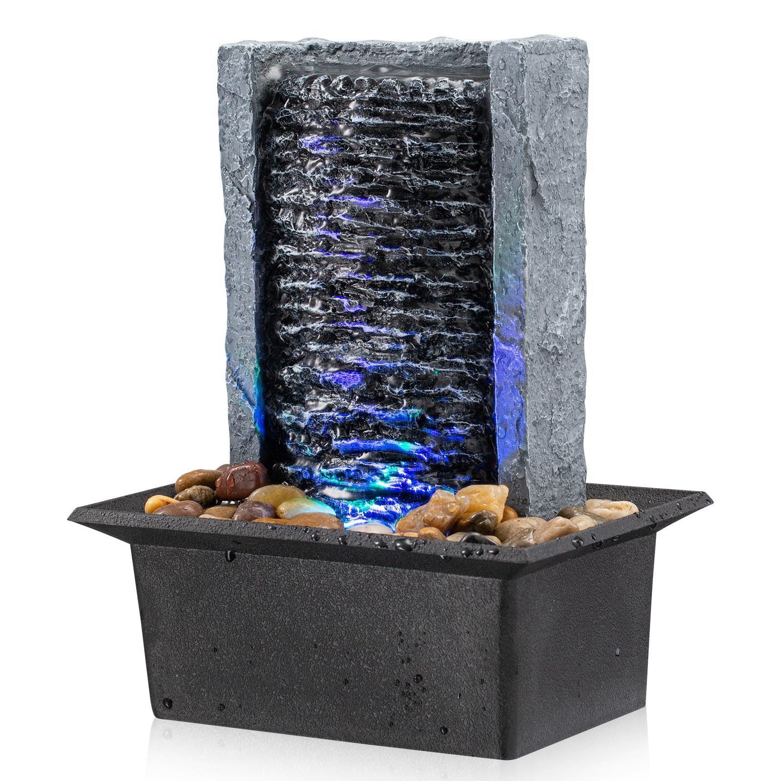Tabletop Fountain Indoor Waterfall Rock Fountain LED Lights