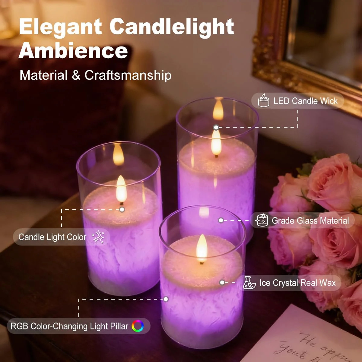 LEDHOLYT Clear Glass Rechargeable LED Flickering Flameless
