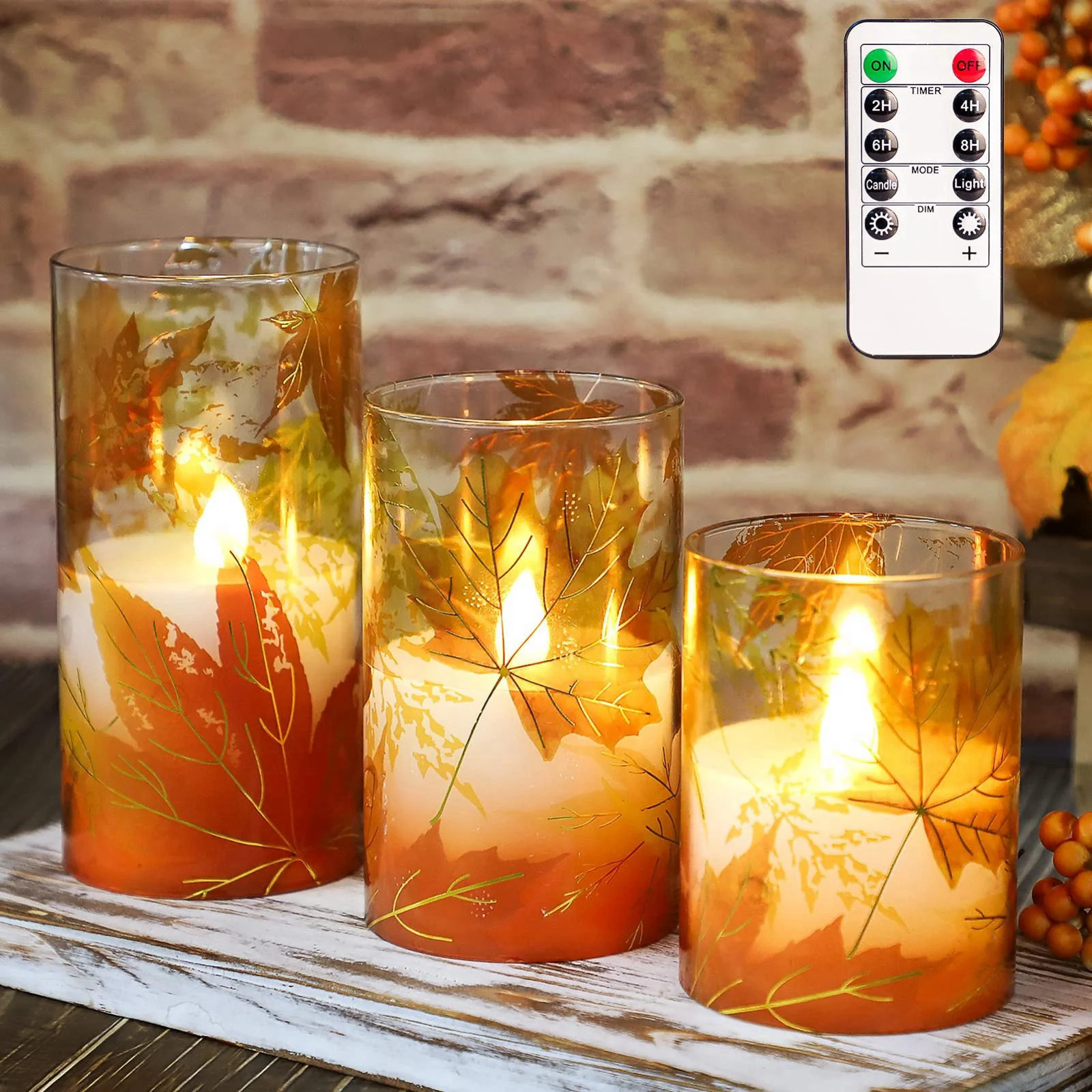 Fall Decor Flameless Candles Maple Leave Battery Operated