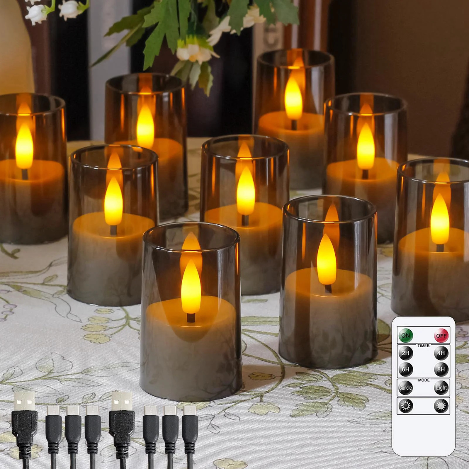 Rechargeable Acrylic Flameless Votive Candles with Timer