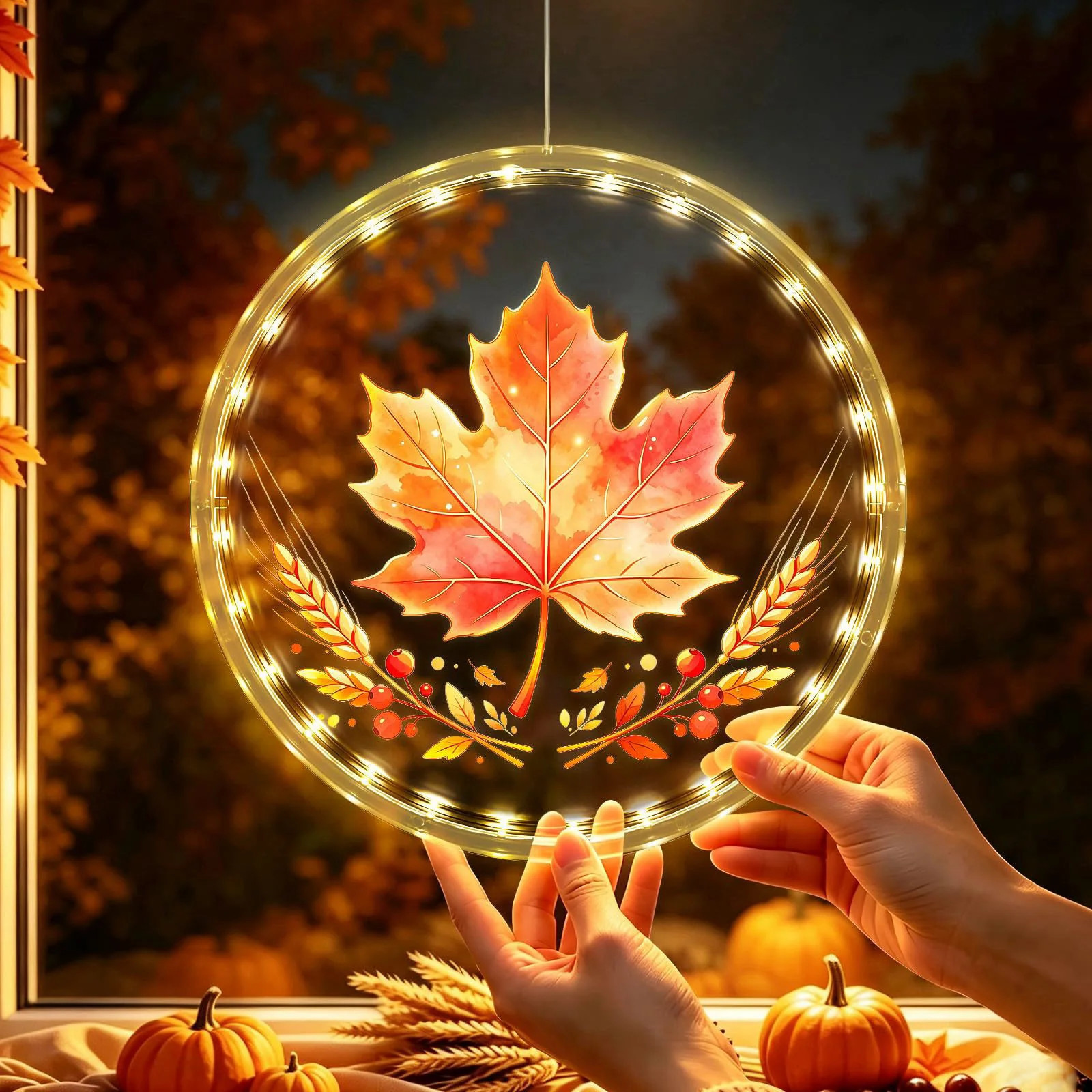 3 Pack Rechargeable Fall Decor Window Lights 4 6 12H Timer