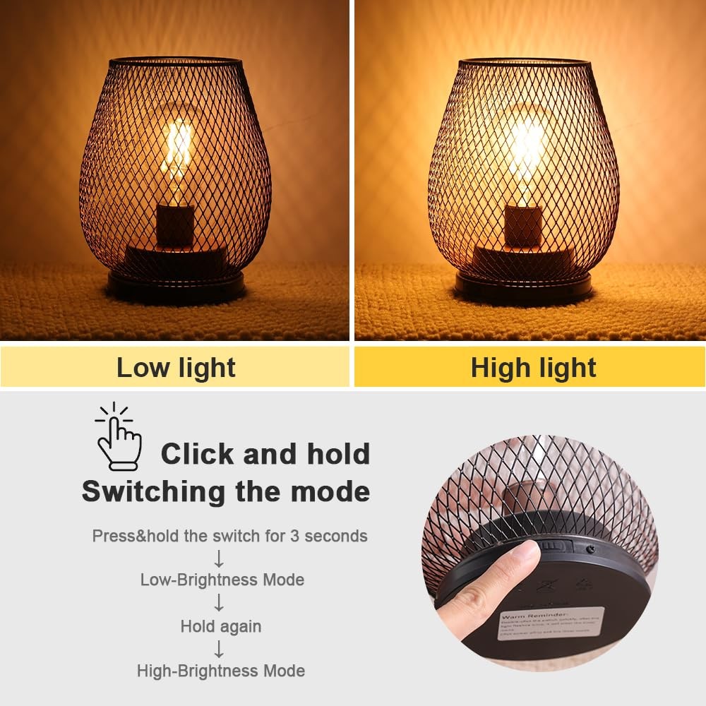 Set of 2 Rechargeable Lamp LED Table Lantern Brown Metal