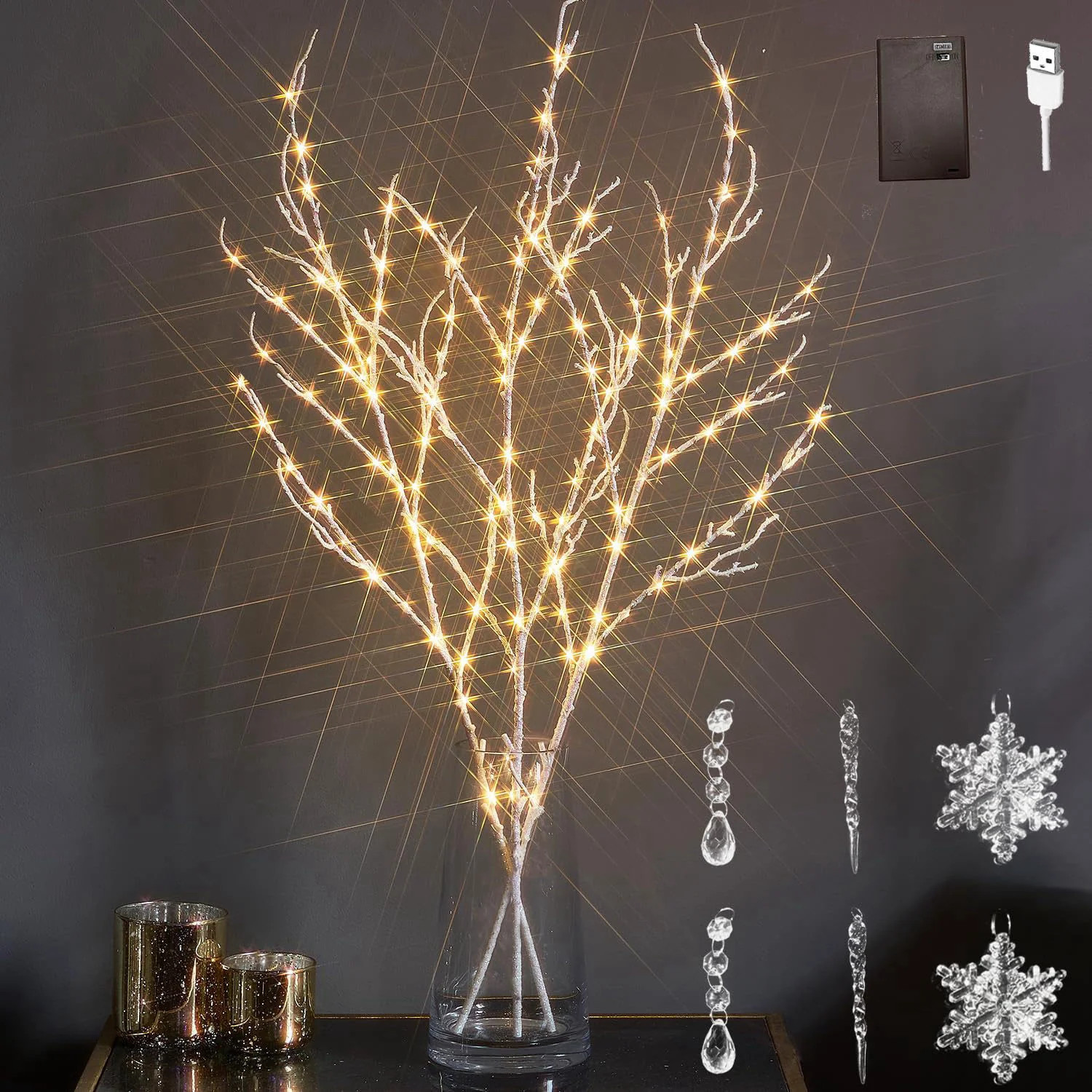 Lighted Willow Branches Iredescent Glittered 32IN 120 LED