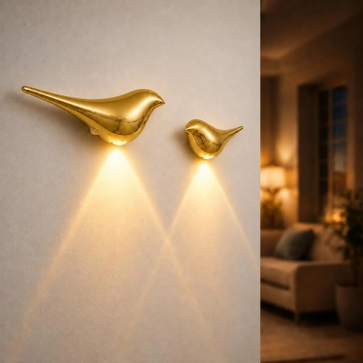 2 Pack Bird Wall Sconces Plastic Golden
