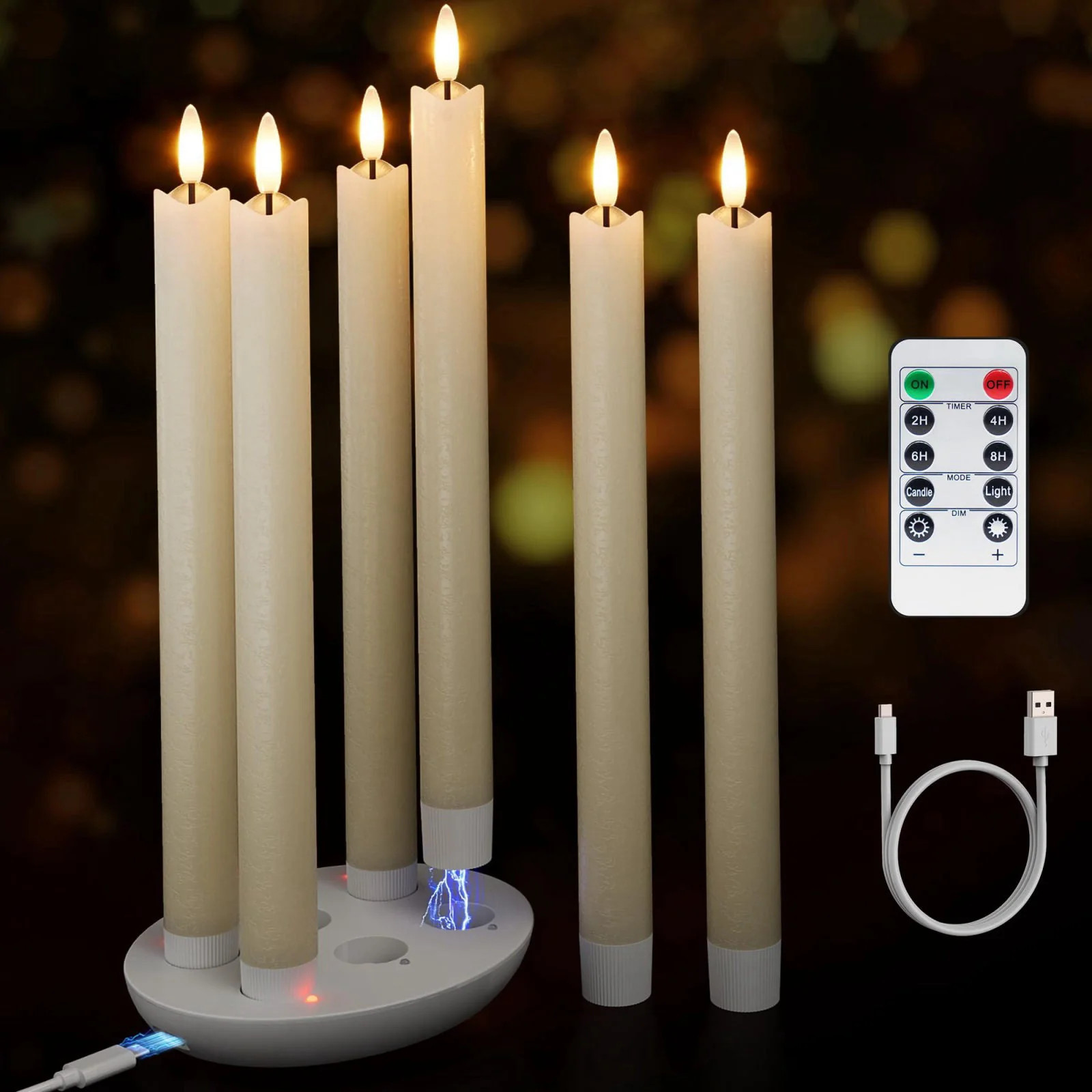 Rechargeable Flameless Taper Candles with Remote Charging