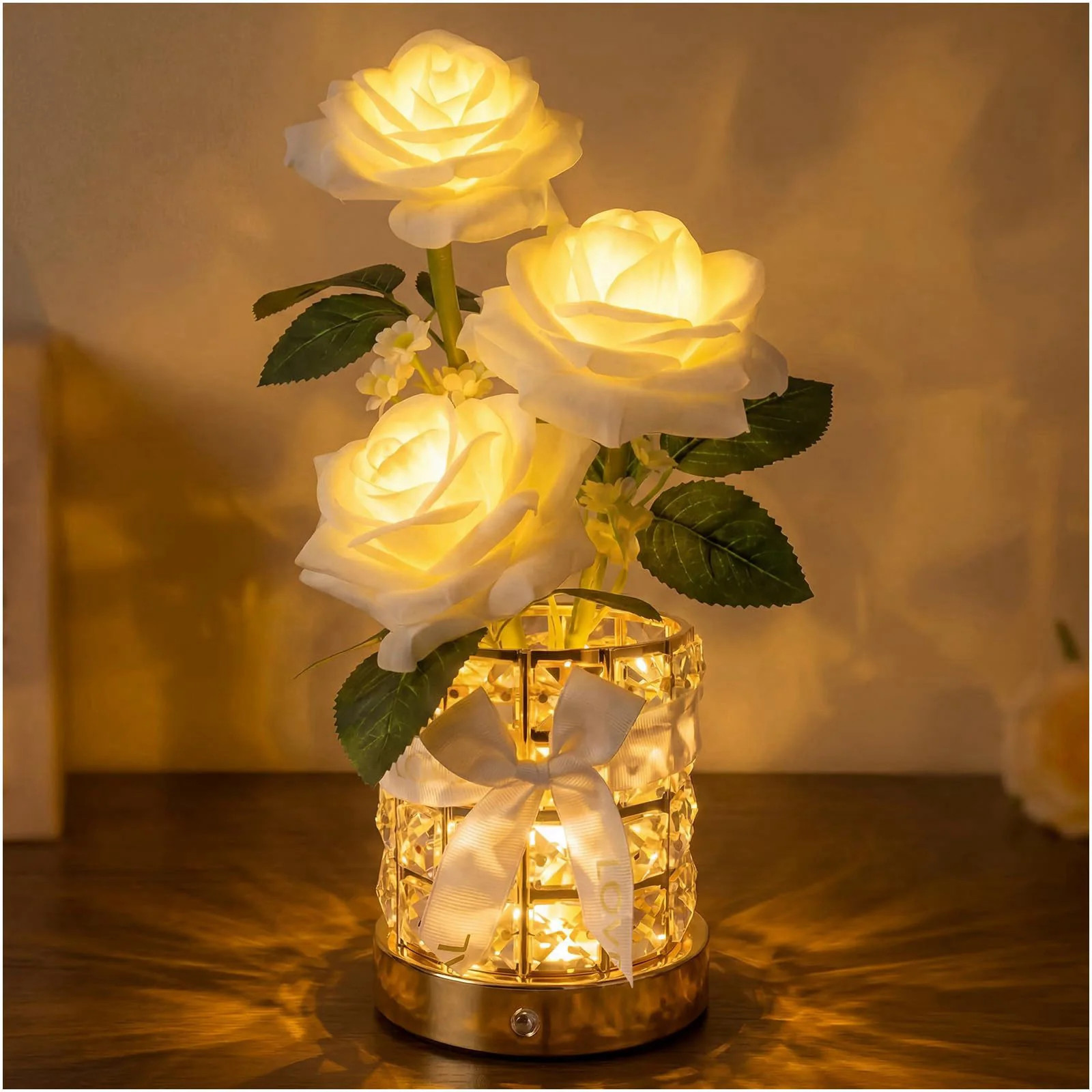 Rose Flower LED Night Light USB Rechargeable Touch 3 Color