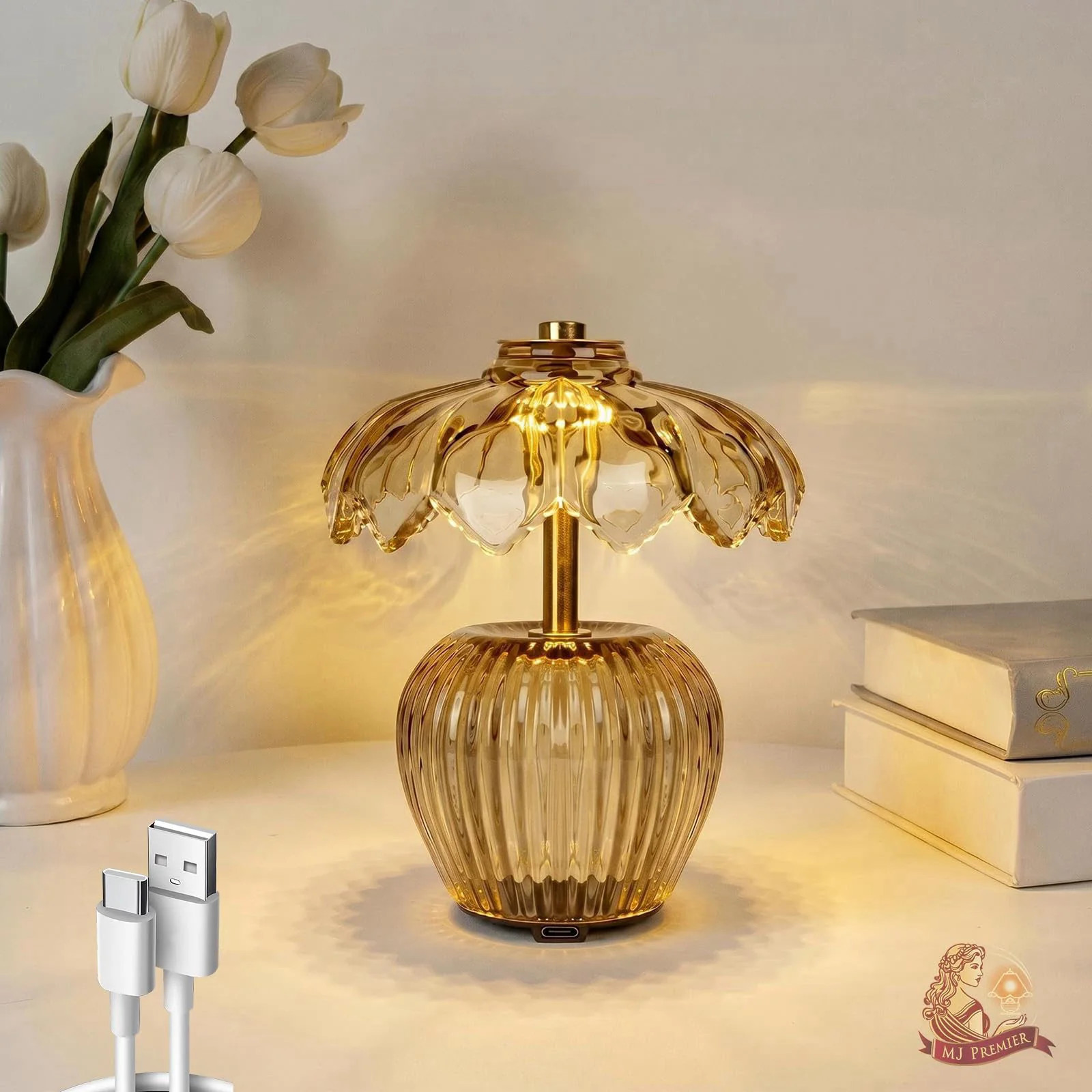 MJ PREMIER Rechargeable Table Lamp Small Cordless Lamp with